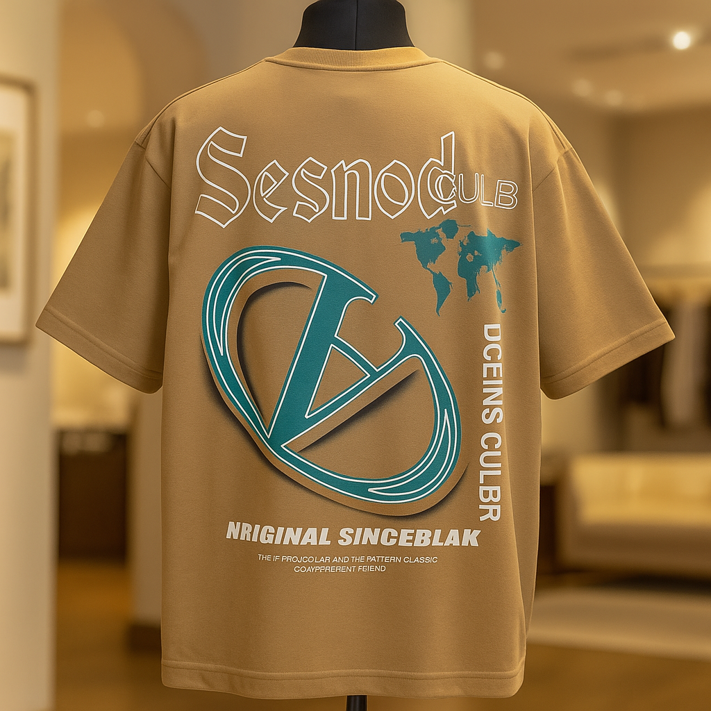 تیشرت پشت چاپ Sesno Club کرمی از کالکشن Original Sinceblak، نمونه‌ای بی‌نظیر از طراحی مدرن و کیفیت پرمیوم ایرانی