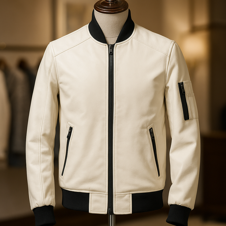 Men's White Leather Jacket VIP Plus Quality | Stylish and special from the original collection of Daylam