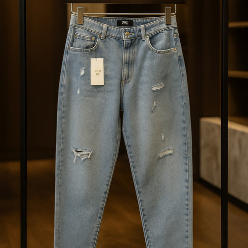 شلوار مام فیت مردانه آبی یخی زاپ دار - اورجینال دیلم