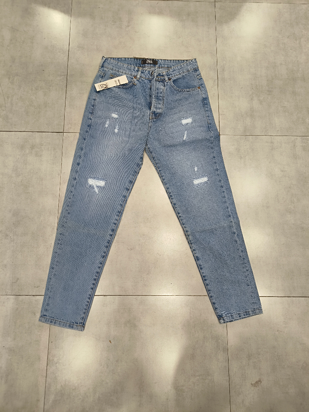 شلوار مام فیت مردانه آبی یخی زاپ دار - اورجینال دیلم