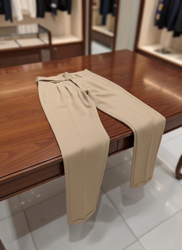 شلوار پارچه ای کرم کمر انگلیسی پلیسه دار پارچه بزیاق اعلا کد B54