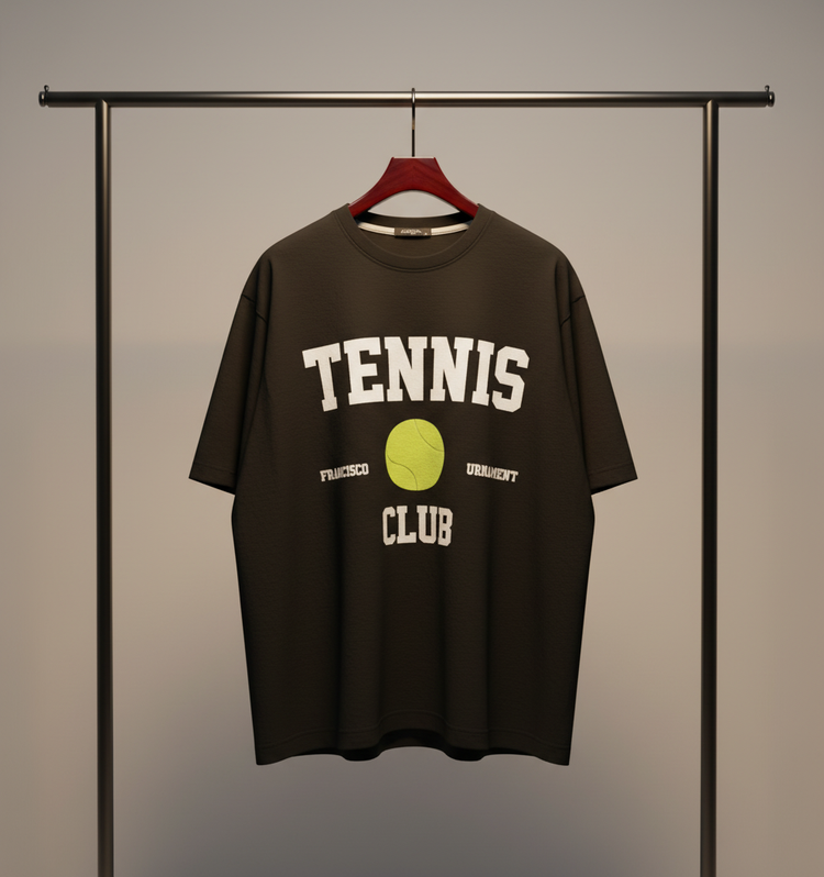 تیشرت طرح تنیس لاکچری بسیار جذاب مشکی با چاپ پفکی