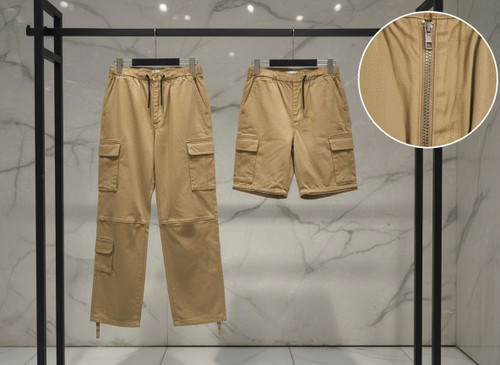 شلوار کارگو کرم مردانه با قابلیت تبدیل شدن به شلوارک (جدید) با زیپ روی زانو