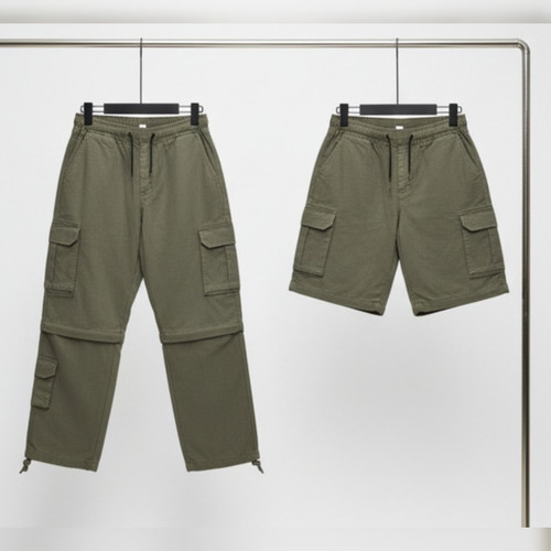 شلوار کارگو سبز سدری مردانه با قابلیت تبدیل شدن به شلوارک (جدید) با زیپ روی زانو کد cargood47