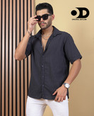 پیراهن راه راه میله ای مشکی مردانه | لینن کنفی فوقالعاده خنک و با کیفیت اولد مانی