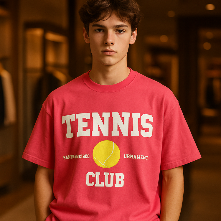 تیشرت طرح تنیس لاکچری بسیار جذاب صورتی با چاپ پفکی