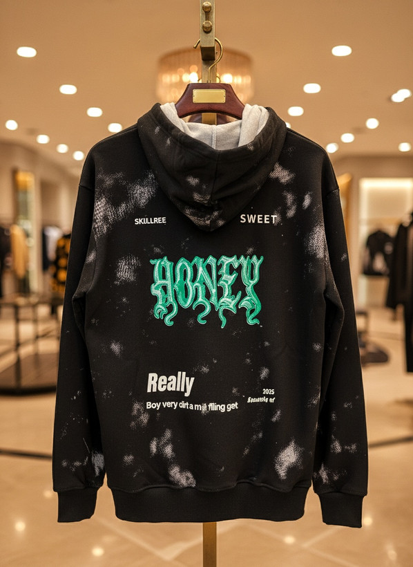 هودی مردانه مشکی پشت چاپ دورس سه نخ گرماژ بالا | نخ پنبه اعلا و سنگین وزن کد ۲