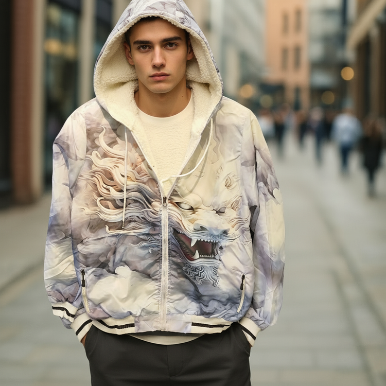 سویشرت مموری ضد آب طرح خفن اژدهای سفید ژاپنی | داخل آستر بره ای