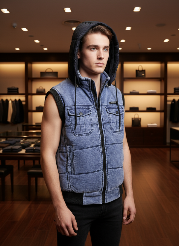 ژیله جین آبی سنگشور کلاهدار مردانه اسپرت و فوقالعاده جذاب 🤍🤍