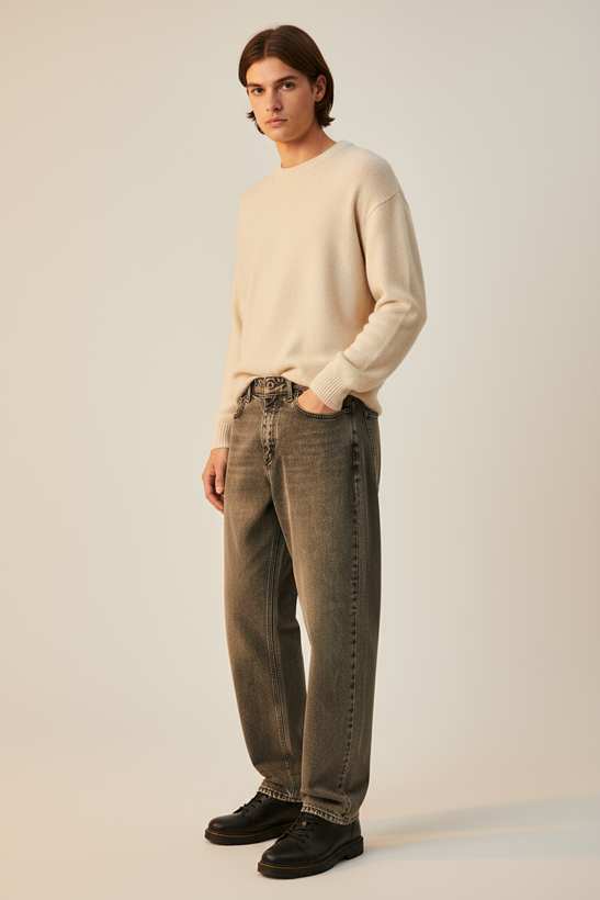 شلوار بگ مردانه رنگ خاص تینک بژ | قد ۱۱۰ | استایل اولد مانی