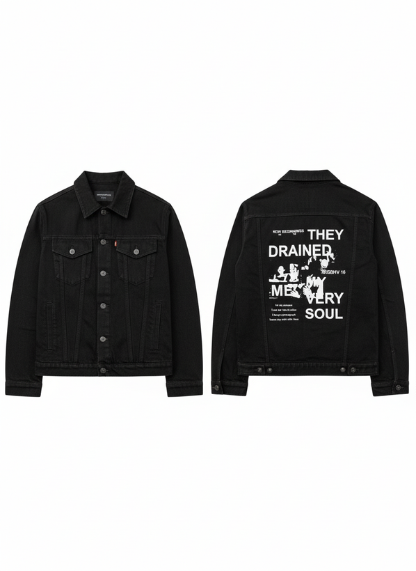 کت جین مشکی پشت چاپ قواره باکسی اولد مانی ۲۰۲۵