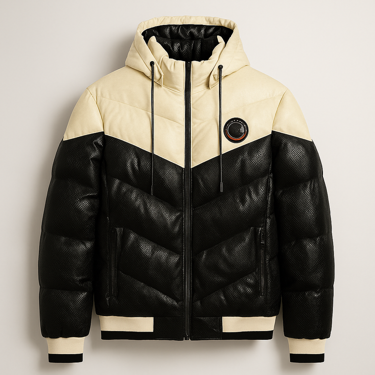 کاپشن چرم پوست ماری دوتیکه مشکی-کرم فوقالعاده با کیفیت و شیک | کیفیت استثنایی با بهترین قیمت