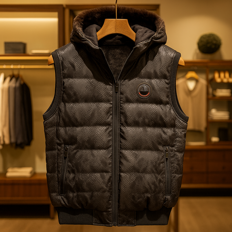 محصول لوکس*جلیقه پافر چرم پوست ماری مشکی داخل خز بره ای - فوقالعاده با کیفیت و شیک | کیفیت استثنایی