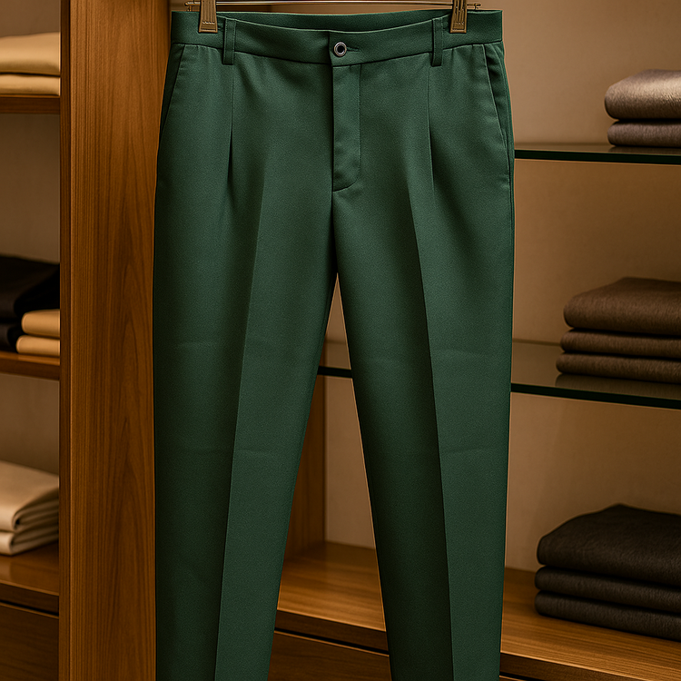 شلوار نیم بگ پارچه مازراتی رنگ سبز کله غازی | اولد مانی