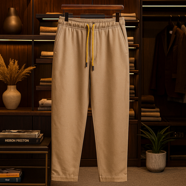 شلوار بگ مردانه پارچه مازراتی رنگ بژ کمر کش کد RSS36