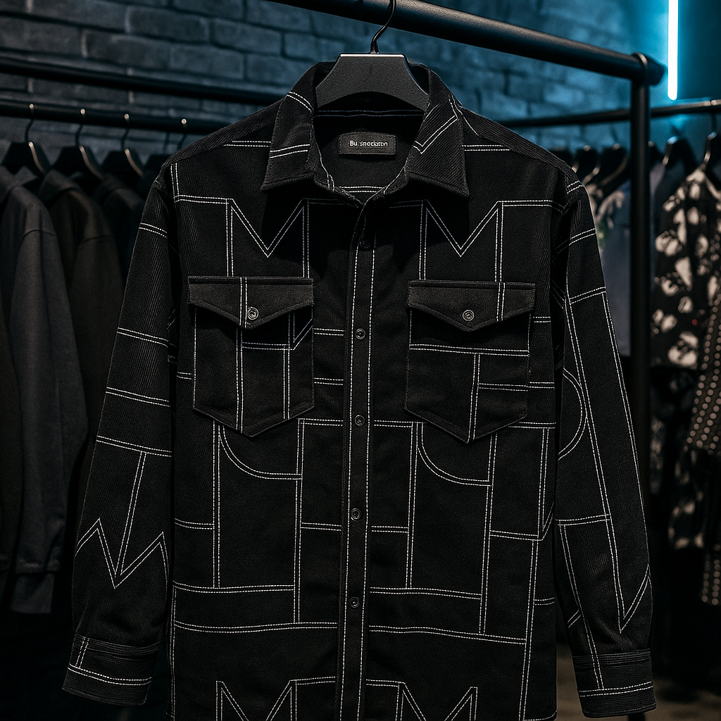 پیراهن کبریتی ریز مشکی با طرح مونوگرام خاص Monogram Pattern”