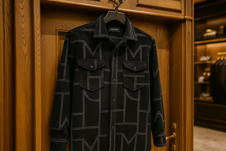پیراهن کبریتی ریز مشکی با طرح مونوگرام خاص Monogram Pattern”