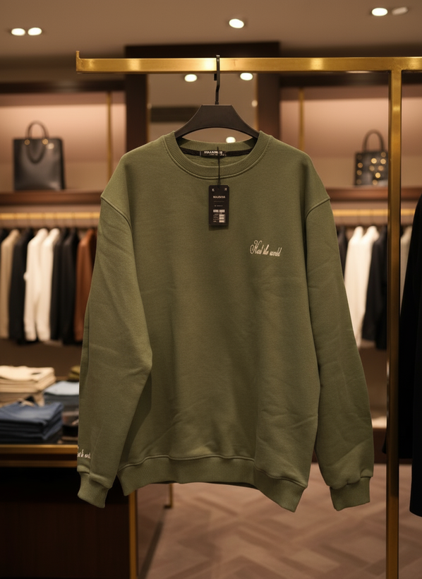 آف تک سایز ! دورس سه نخ پنبه لش استایل اولد مانی رنگ سبز ماشی شیک | 3XL