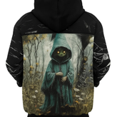 هودی مشکی طرح شخصیت مرموز با شنل سبز در جنگل – کالکشن خاص اورجینال دیلم