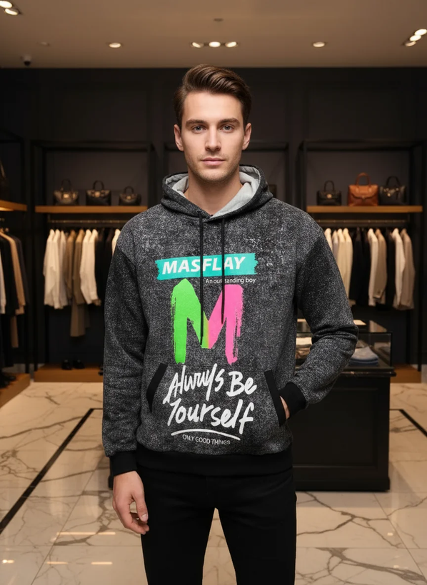 هودی مشکی چاپ رنگی MASFLAY با شعار Always Be Yourself –(همیشه خودت باش)