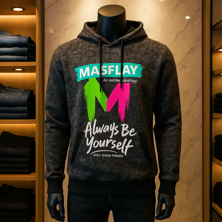 هودی مشکی چاپ رنگی MASFLAY با شعار Always Be Yourself –(همیشه خودت باش)