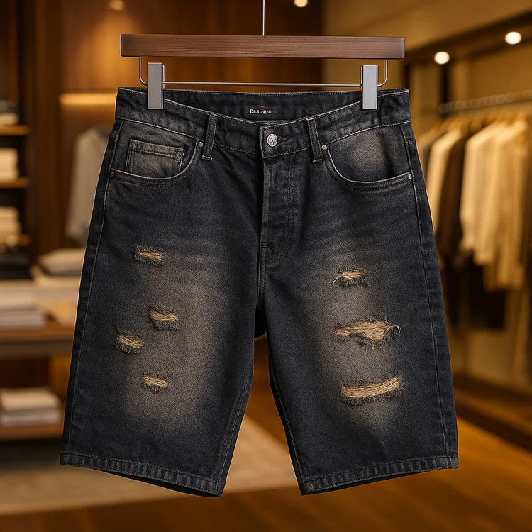 شلوارک لی بلند (واید) مردانه رنگ خاص بلوبلک با طرح پوسیدگی و فید اسپرت – کالکشن اورجینال دیلم