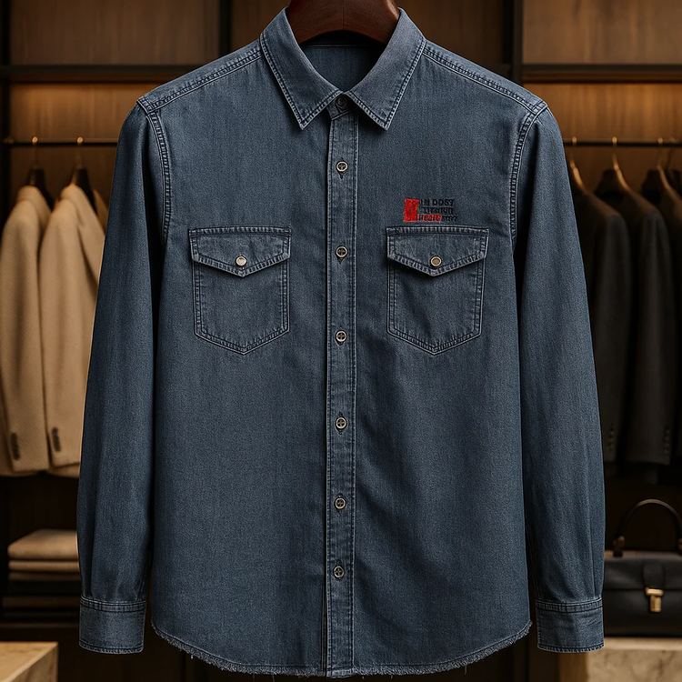 پیراهن جین آبی سرمه ای مردانه مدل دو جیب اسپرت | اورجینال دیلم