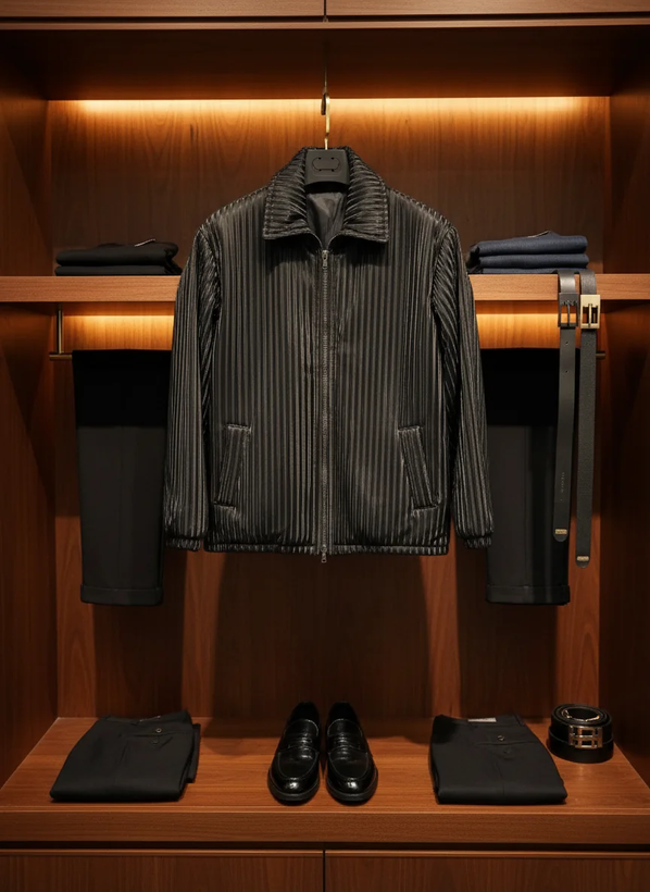 کاپشن چرم پلیسهای مشکی – استایل لوکس شهری اورجینال دیلم -ضخیم و گرم