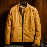 کاپشن چرم عسلی با آستر خز بره ای فوقالعاده شیک | کد ۱