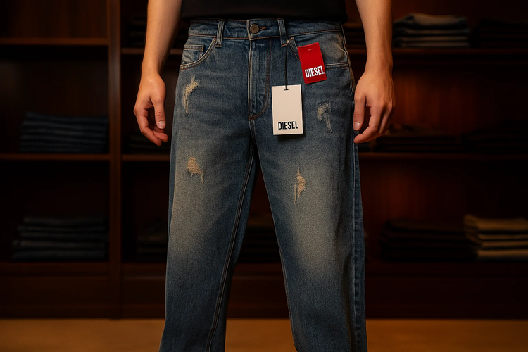 شلوار بگ مردانه پارچه جین کجراه پنبه کد ۷۶۶