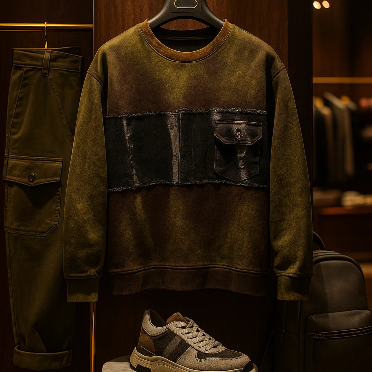 دورس یقه گرد مردانه سه نخ پنبه رنگ سبز کاستوم کد 9913