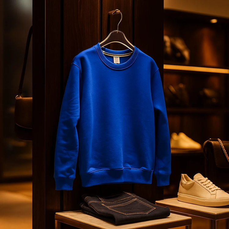 دورس یقه گرد آبی لش مردانه کیفیت عالی پنبه گردباف سه نخ | اورجینال دیلم