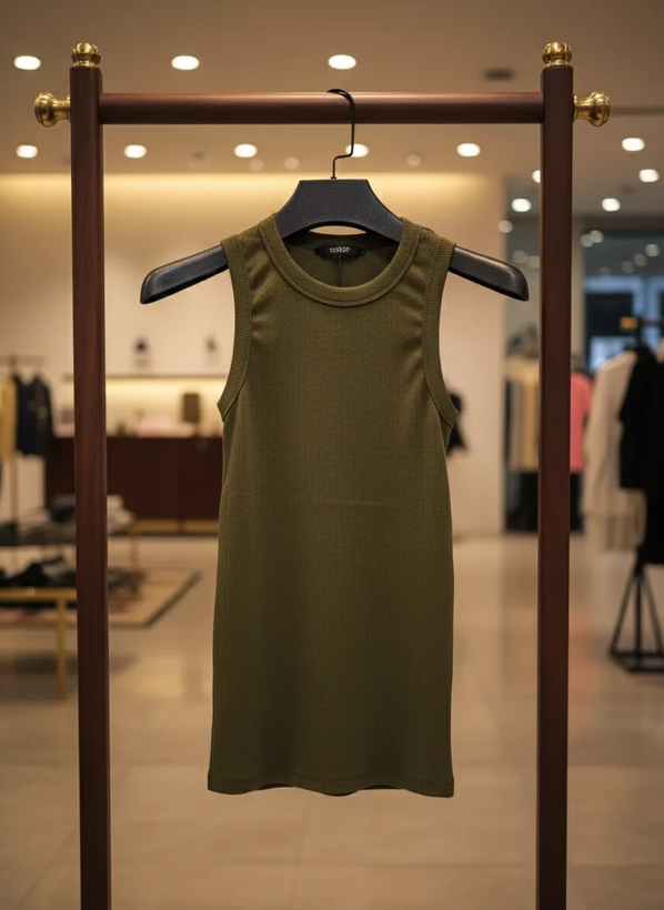 تنک تاپ سبز زیتونی مردانه | پارچه کبریتی پاور کش | پارچه پنبه کبریتی اعلا|فری سایز