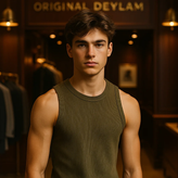 تنک تاپ سبز زیتونی مردانه | پارچه کبریتی پاور کش | پارچه پنبه کبریتی اعلا|فری سایز