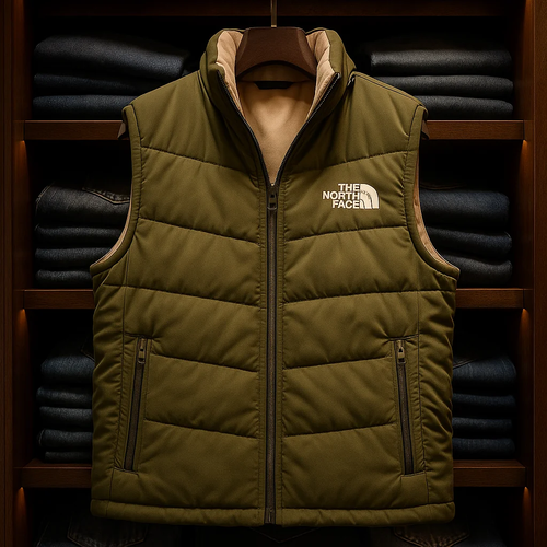 پافر دو رو پرمیوم مردانه دورو سبز زیتونی شیک | طرح north face jacket 🧥