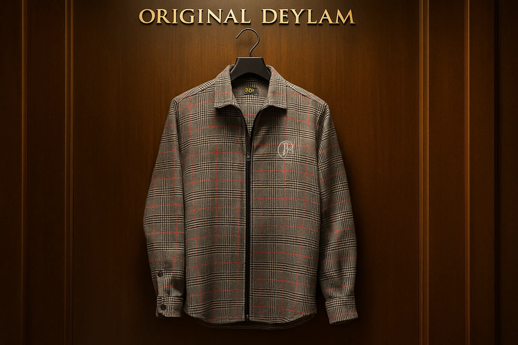 پیراهن پشمی چهارخانه طوسی قرمز زیپدار پرمیوم مردانه – ORIGINAL DEYLAM»