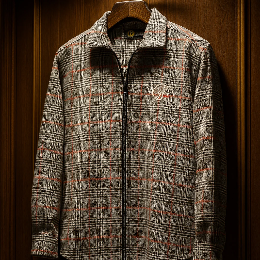 پیراهن پشمی چهارخانه طوسی قرمز زیپ‌دار پرمیوم مردانه – ORIGINAL DEYLAM»