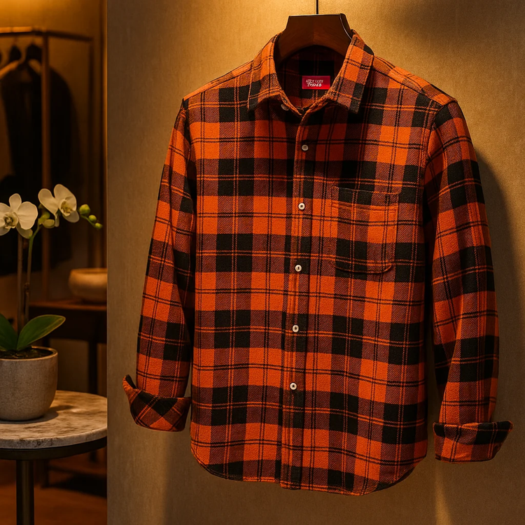 پیراهن پشمی نارنجی چهارخانه پرمیوم مردانه – ORIGINAL DEYLAM» کد۶