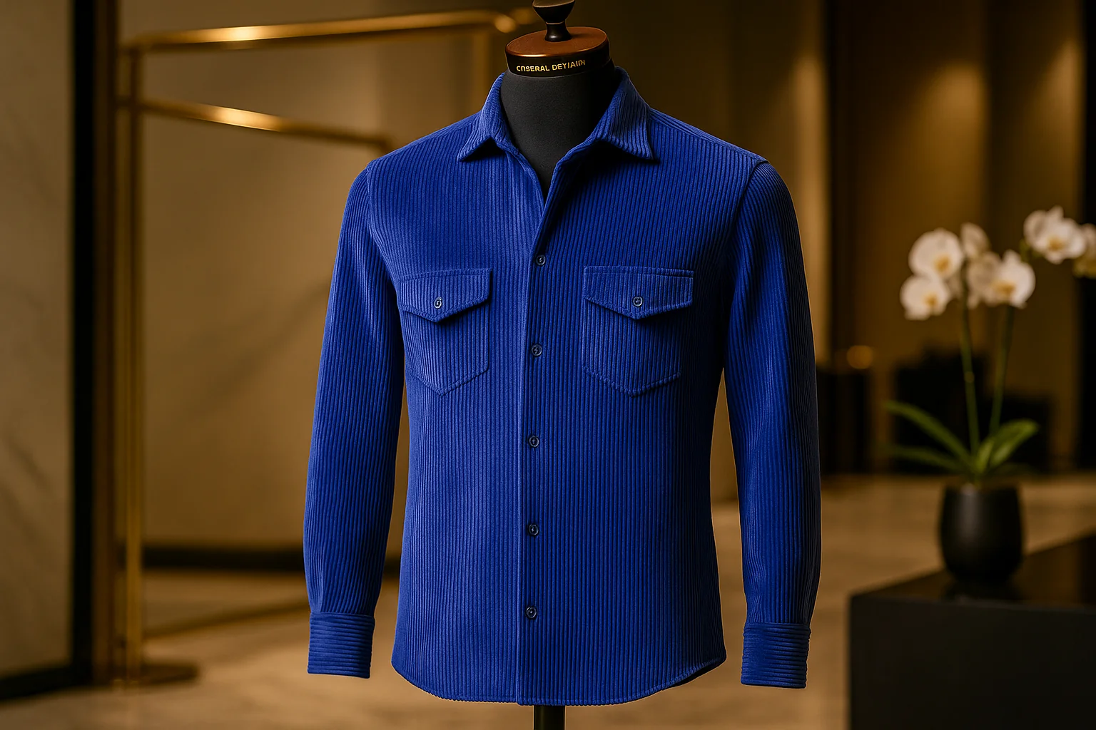 پیراهن مخمل کبریتی پاییزه آبی شالی دو جیب | کیفیت بالا