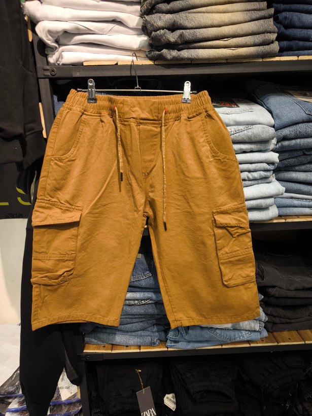 شلوارک بیرونی کتان ۶ جیب قهوه ای مردانه | کیفیت بالا