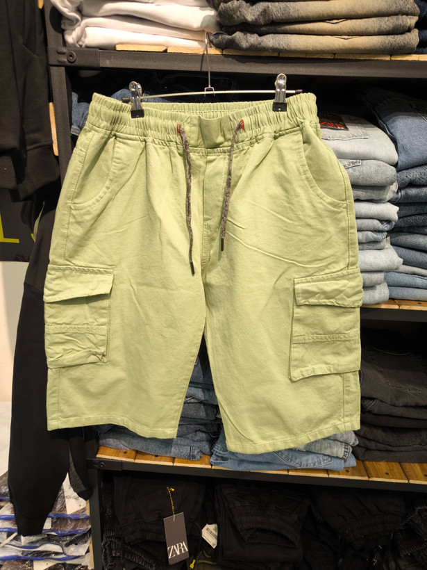 شلوارک بیرونی کتان ۶ جیب سبز آدامسی مردانه | کیفیت بالا