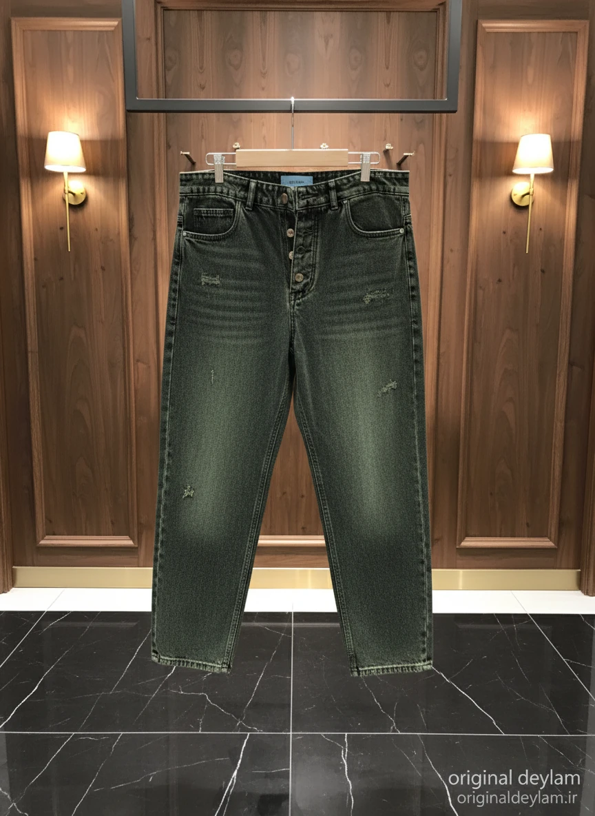 شلوار بگ مردانه پارچه جین کجراه رنگ‌ سبز خاص و شیک کیفیت تضمینی - اورجینال دیلم