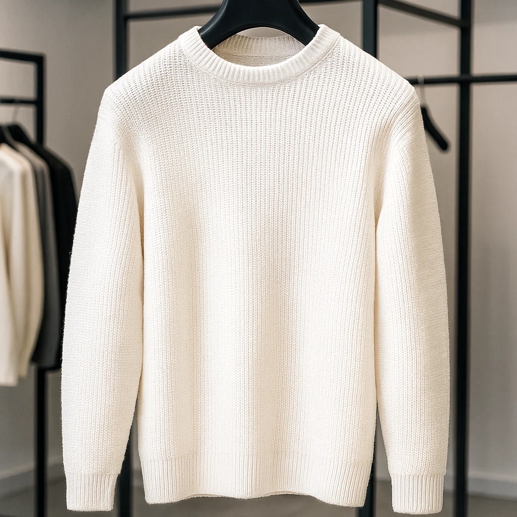 پلیور بافت سفید بیسیک یقه گرد بافت درشت | فری سایز لش