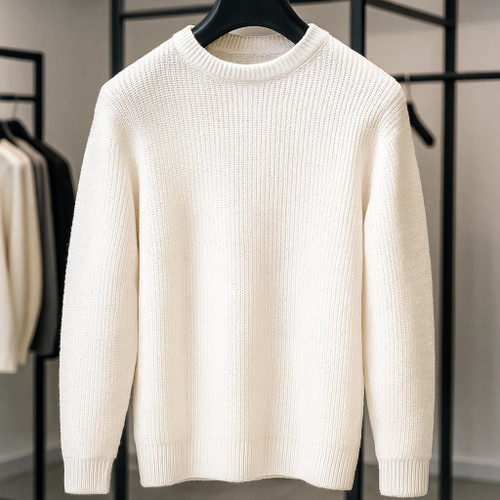 پلیور بافت سفید بیسیک یقه گرد بافت درشت | فری سایز لش