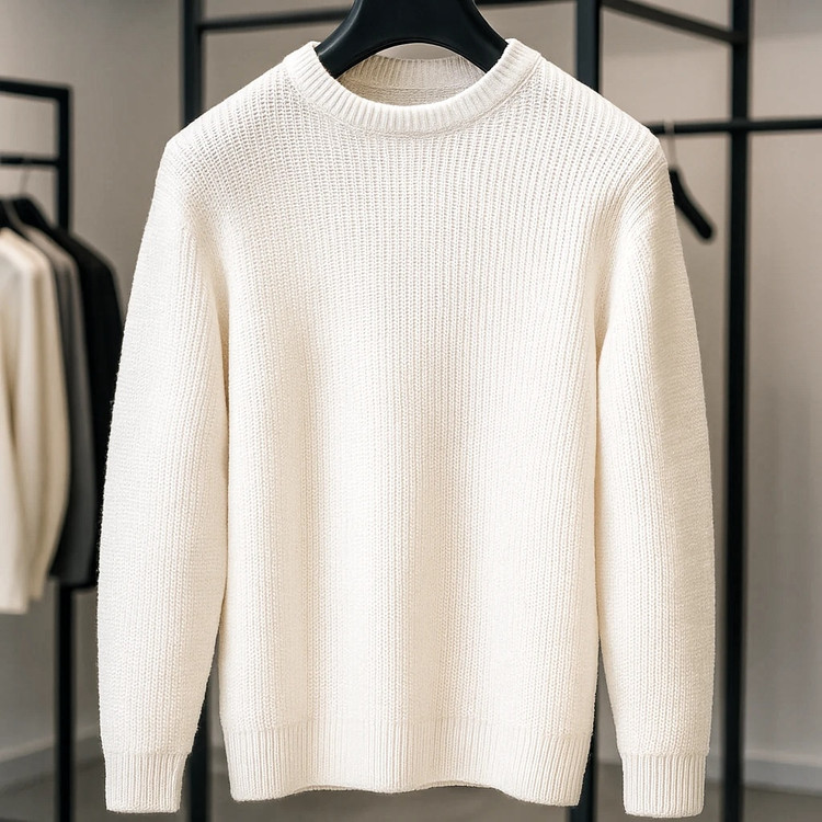 پلیور بافت سفید بیسیک یقه گرد بافت درشت | فری سایز لش