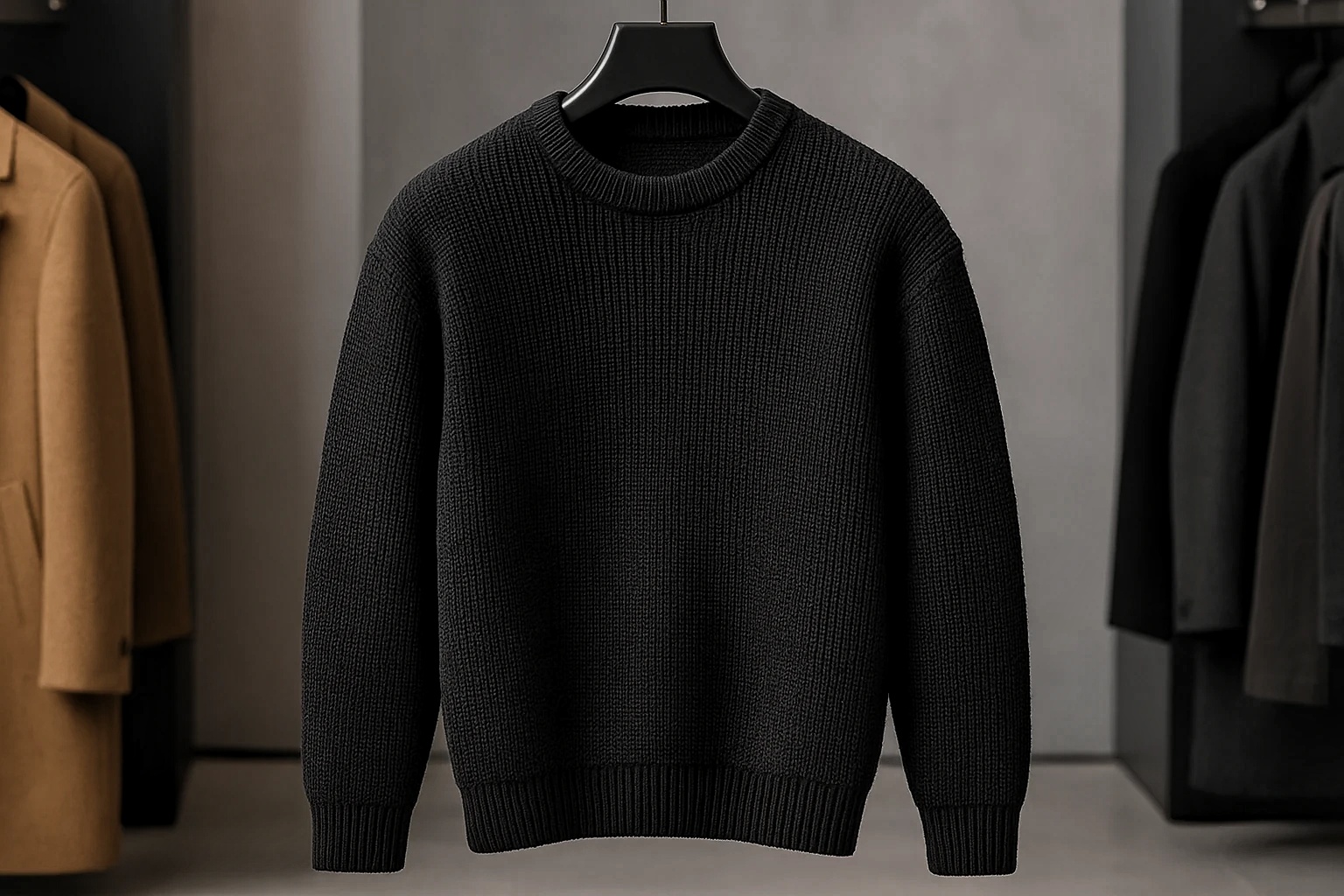 پلیور بافت مشکی بیسیک یقه گرد بافت درشت | فری سایز لش