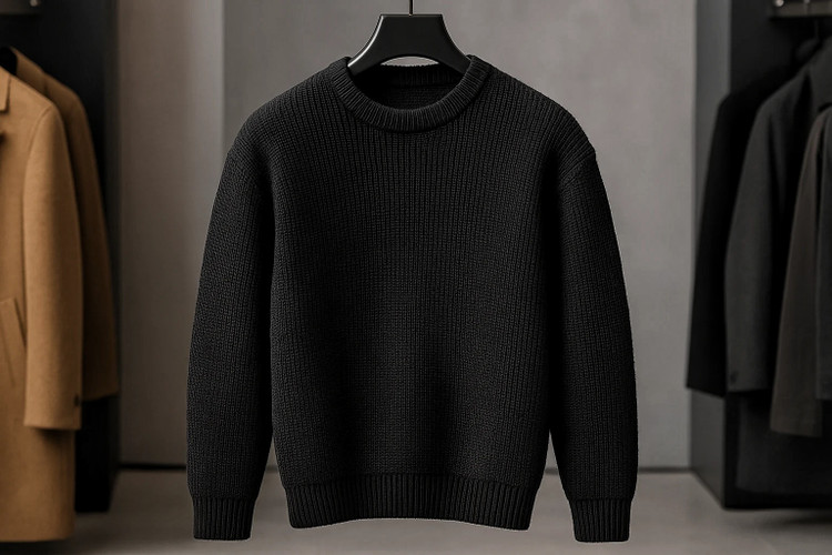 پلیور بافت مشکی بیسیک یقه گرد بافت درشت | فری سایز لش