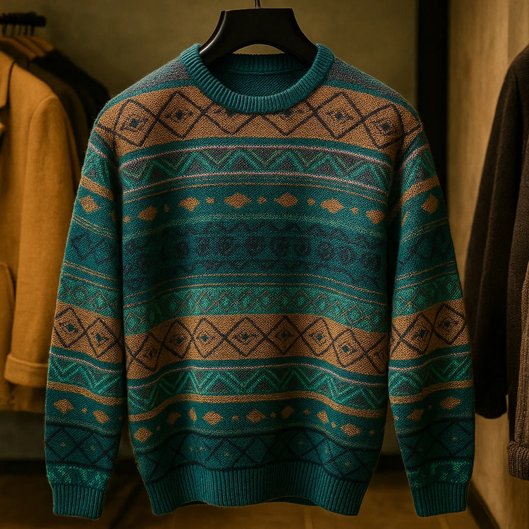 ژاکت بافت اولدمانی مردانه طرح گلیم - استایل جدید وینتیج کد ۴