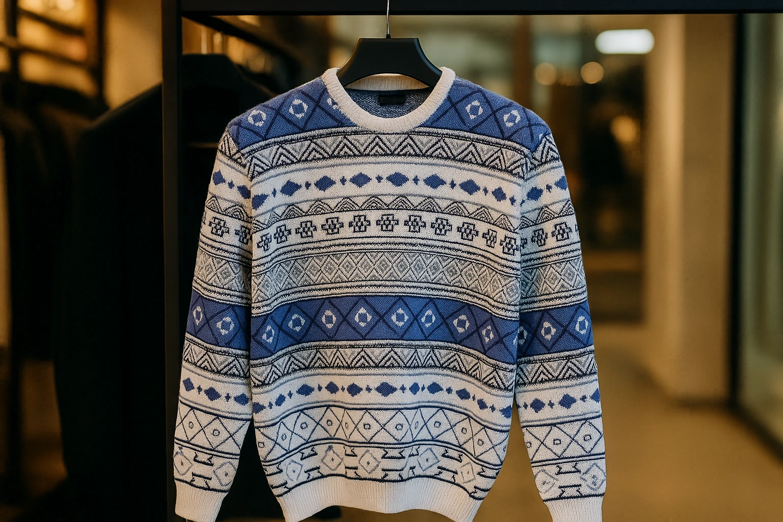 ژاکت بافت باکسی مردانه طرح گلیم - استایل جدید وینتیج کد ۷