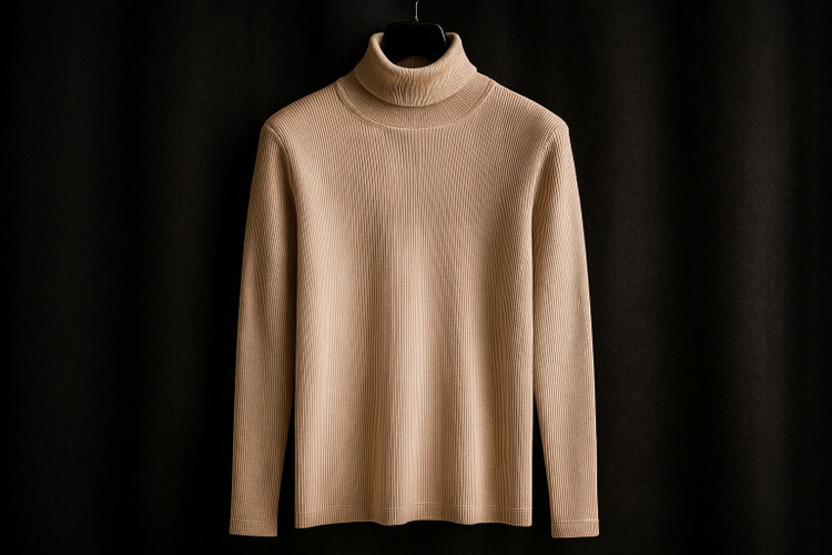 پلیور بافت یقه اسکی مردانه شتری بافت کبریتی خاص و شیک / فری سایز